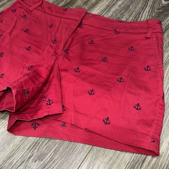 British Khaki Women’s Chino Shorts Red/Navy Blue Anchor Print US Size 8 - Picture 2 of 5